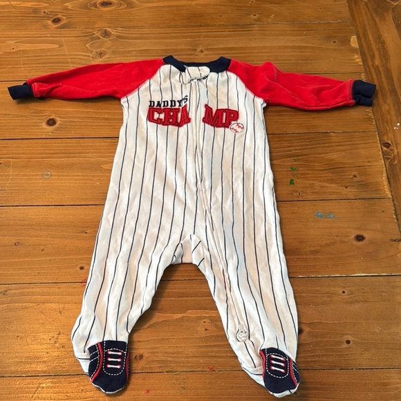 Carter's Red and White Footies One Piece baseball 3-6months - Picture 1 of 7